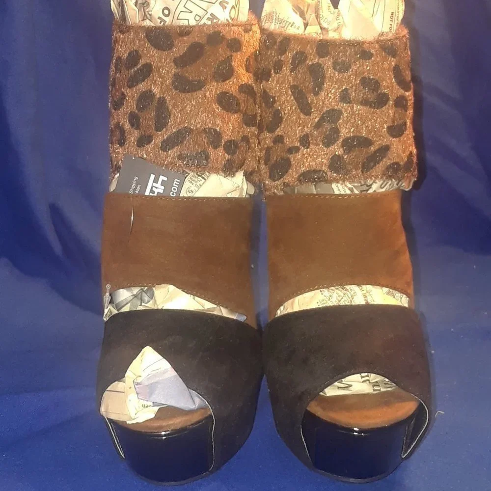 Pony Hair LEOPARD COMBO /  PATENT LEATHER COLOR BLOCKED WEDGE